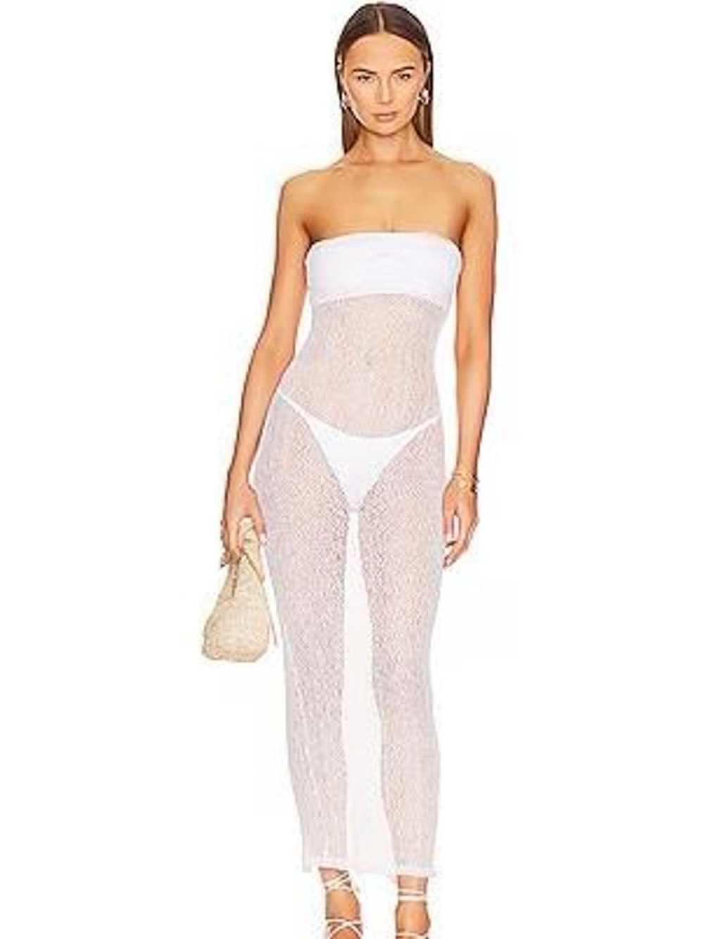 NWT BANANHOT Net Dress Sheer White Strapless Maxi Cover-Up Dress XS/S